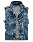 AnyuA Herren Casual Jacke, Ärmellose, Denim Weste Top, Vintage Jeans-Jacke Slim-Fit Blau XL