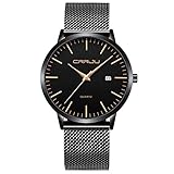 CRRJU Herren Uhr Ultra Dünne Wasserdicht Armbanduhr Herren Mode mit Schwarz Edelstahlband Mesh Analog Quarz Business Männer Uhren (Schwarz Rosegold schwarz)