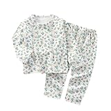 Kinder Schlafanzug Set Druck Lange Ärmel Casual Nachtwäsche für Kleinkind Süßer Gemusterter Pyjama Baumwolle Loungewear Set Lang Hauskleidung Zweiteiliger Schlafanzüge (Sky Blue, 6-7 Years)