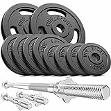 Hop-Sport Guss Hantelset mit Langhantelstange, Kurzhantelstangen und Gewichten, 1x Langhantel, 2x Kurzhantel, Set 39kg 59kg oder 79kg zur Auswahl (39kg)
