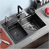 Küchenspüle aus Edelstahl 304 mit Wasserhahn, schwarz, 65 x 46 x 23 cm, ideal für Bar oder Wohnmobil oder Unterbau, langlebiges und stilvolles Design