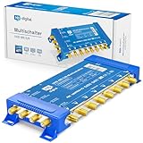 hb-digital 5/8 Multischalter mit externem Netzteil für 8 Teilnehmer und 1 Satellit – nur für Quattro LNB geeignet UHD 4K Full HD DVB-S/S2 – terrestrischer Eingang – vergoldete F-Anschlüsse