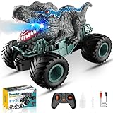 HappyGoLucky Monstertruck Ferngesteuertes Auto ab 3 4 5 6 7 8 Jahre, Dinosaurier Spielzeug ab 3-10 Jahre Junge, RC Auto mit Sprühnebel, Musik, LED-Leuchten, Ostergeschenke Kinder Outdoor Spielzeug