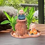 Brasilianische Holzpflanze, Mini Brasilien Glücksholz Decor, Brasilien Glücksholz Pflanze Set, Brasilianischer Glücksbaum Mit Meditationsfigur, 7x10 Cm, Für Gastronomie Küche Wartebereich Wohnzimmer