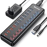 USB Hub Aktiv 3.0 mit Netzteil 36W, WENTER 11 in 1 USB Hub (7 USB 3.0 Ports Datenübertragung und 4 Ports Schnellladegerät) mit Schalter und 1 Intelligenter Charging Port und 12V/3A Netzteil Adapter