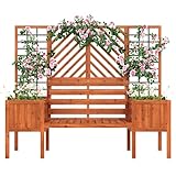 Spalier mit Blumenkasten und Sitzflächen, Holz-Pflanzengitter, Pflanzkasten, Rankgitter, Rankhilfe