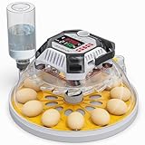 Brutautomat Vollautomatisch 12 Eier, BIBIBIRDS Inkubator mit Automatische Feuchtigkeitsregelung und Wasserversorgung,mit Eierwender und Tageszähler für Wachtel Hühner brutkasten.