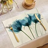 Tischsets Esstisch Platzsets Farmhouse Tischset Aquarell Blau Blumen Muster Waschbare Platzset Esszimmer Platzdeckchen Leinen Platzmatten Tischdekorations Platzdeckchen 30×45cm