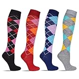 MRCC 4/6 Paar Laufsocken Kniestrümpfe Stützstrümpfe Reisestrümpfe Damen lange Socken Karo Muster 1303 (39, 42,4 Paar Modell 1)