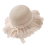 HATONHINT Strohhut für kleine Mädchen, LSF 50, für Kinder, Sommer, Strand, verstaubar, Strandhut, Kleinkind, Mädchen, niedlich, Schlapphut, Schleife, Fischerhüte, Beige, 4 Jahre