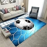 Sportlicher 3D Teppich Für Wohnzimmer Sport Fußball Kinderteppich Grün Fußballplatz Doodle Loch In Der Wand Fußball Junge Teenager Schlafzimmer Küche Flur Teppich Fußmatte (Farbe 5,100x150 cm)