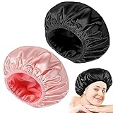 Apricitie 2 Stück Duschhaube Damen Wasserdichte Haar Haube Shower Cap Extra-große 3-lagige Elastische Duschhauben Wiederverwendbare für zum Duschen Spa Salon Make-up Reisen