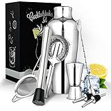 Vezato Cocktail Shaker Set aus Edelstahl 750 ml - Hochwertiges Barkeeper Set - Spülmaschinen geeignetes & rostfreies Cocktail Zubehör - Ideales Cocktail Set Geschenk