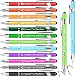 Famoum Stift personalisiert 2 in 1,Personalisierter Kugelschreiber mit Gravur und Berührbar,Metall-Druckkugelschreiber mit Gummigriff,Schwarze Tinte,12 Farben,Ideal für Büro, Schule