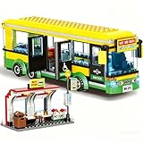 PlaySynthe Stadtbus Bausteine, 416 Teile Schiebbarer Bus Klemmbausteine, Kreatives Stadt Fahrzeug Modell Bausatz Spielzeug, Geschenk für Erwachsene und Jugendliche