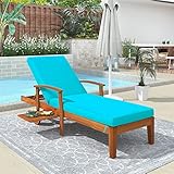 Chaiselongue für den Außenbereich, Massivholz, 200,2 cm, Liegestuhl mit Kissen, Rollen und verschiebbarem Tassentisch für Balkon, Pool, Garten, Hinterhof, Rasen (1, Blau)