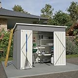 LARFOEK Metall Gerätehaus 229x111x182cm mit Pultdach und Klapptür, Geräteschuppen Garten Schuppen Gartenhaus für Gartengeräte und Werkzeugaufbewahrung, Grau