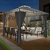 Homall Garten Pavillon 3x3x2,7m mit LED-Beleuchtung, 180g/m² Dachplane Wasserdicht Partyzelt, Metallrahmen Stabile Füße, Terrassenpavillon für 4-6 Personen, Dunkelgrau