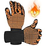 Grillhandschuhe Hitzebeständig, Ofenhandschuhe mit 500 Grad Extrem Hitzebeständige, Backhandschuhe zum Backen, Grillen, Kochen, BBQ (Orange)