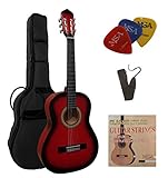 1/2 GITARRE - KONZERTGITARRE IM SET - KINDERGITARRE - CLASSIC - ROT-SCHATTIERT - DECKE LINDENHOLZ - TASCHE - BAND - SAITEN - 3xPIK - J4