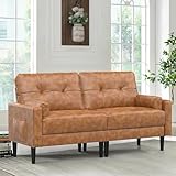 Aotumm Ciort Sofa 2 Sitzer, Modernes Sofa mit Dicken Polstern, 2 Kissen, Bequemes Ledersofa mit 2 Staufächern für Wohnzimmer/Schlafzimmer/Büro, Leicht zusammenzubauendes Sofa Klein 2 Sitzer, Braun