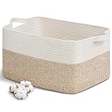 BUOAZR Aufbewahrungskorb, 63L Wäschekorb Geflochten aus Baumwolle mit Griffen, Korb Faltbare Vielseitiger Aufbewahrungskorb für Kinderzimmer Spielzeug Wäschekammer Wohnzimmer Bad, 55x30cm