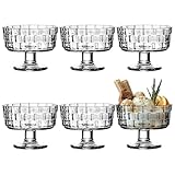 Vestamore 6 Stück Dessertbecher aus Glas mit Fuß, Eisschalen aus Glas, 188 ml, transparente Glasschalen, kleine klare Becher für Desserts