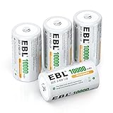 EBL D Akku 10000mAh, Wiederaufladbare D Zelle NI-MH Batterie 4 Stück mit Aufbewahrungsbox, Mono D Akku