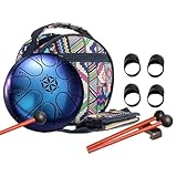 Tongue Drum 8 Noten 5 Zoll,Zungentrommel Scheibentrommel,Steel Pan Töne Schlaginstrument Hand Mit Zubehörbox,Tasche,Fingerpick,Musikbuch Und Schlägel Für Meditation Yoga Klangheilung