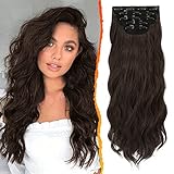 BARSDAR Clip in Extensions, 5 PCS Lange Wellige Clip in Haarverlängerungen Dickes Natürliches Weiches Synthetisches Haarteil Für Frauen Mädchen -50 cm, Dunkles Schokoladenbraun