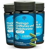 Melatonin-Nahrungsergänzung zum Schlafen mit Griffonia 5-HTP | 100% Natürlich für Schlaf & Entspannung | Melatonin, Griffonia, Moringa, Kalifornischer Mohn, Baldrian & Melisse |180 Pflanzliche Kapseln