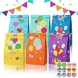 18 Stück Bunte Geschenktüten Papiertüten zum Kindergeburtstag 6 Farben Papier Candy Tüten mit 24 Aufklebern Papiertüten zum Mitgebsel Kindergeburtstag Geschenken Party Festival