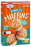 Oetker Konfetti Muffins: 4er Muffin Set zum Backen von kunterbunten Muffins inklusive Muffin Papierbackförmchen, Zuckerkonfetti und Glasurmischung (4 x 360g)