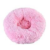 Happlignly 1 X Superweiches Haustierbett, Rosa, für Hundehütten, Rund, für Katzen, Winter, Warmer Schlafsack, Langes Plüsch-Welpenkissen