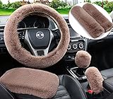 Pinbola Lenkradbezug aus weicher flauschiger Kunstwolle, Schulterpolster und Handbremsenabdeckung und Schaltmanschette, Winter, warm, universelle Passform, 6 Stück