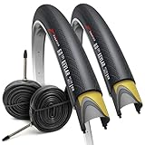 Fincci Rennradreifen 700x28c – 2er Set Slick- Faltreifen 28 Zoll mit 1 mm Nylon-Pannenschutz & 2x 28-622 Presta-Schläuchen, Fahrradmantel 28' 60 TPI für Rennrad, Carrera, Ebike, Straße & Tourenrad