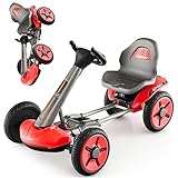DREAMADE 12V Elektroauto Gokart mit LED-Licht & EIN-Tasten-Start-Funktion, Kinder Elektro Kart mit verstellbarem Sitz und Lenkrad, Pedal Go Cart für Kinder 2-5 Jahre alt (Rot)
