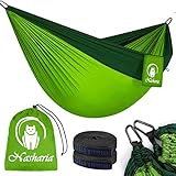 Nasharia Reise Camping Hängematte - 275 x 140 cm Atmungsaktiv, Schnelltrocknendes 210T Nylon Spinning - Fallschirmmaterial - 2 x Premium Karabiner, 2 x Nylon-Schlingen | Für Outdoor Drinnen Garten