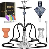 DFESKAH Shisha Set, Groß Hookah Aluminium 88cm | Wasserpfeife Set Komplett 4 Schläuche 4 Anschlüsse Adapter | Molassefänger Glaskopf Tonkopf Mundstück Edelstahl Kaminaufsatz Zange Sieb Bürste Schwarz