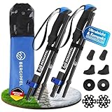 Bergipfel Teleskop-Wanderstöcke|Ultraleicht 270g|faltbar auf 37cm|verstellbar 115–130cm|Walkingstöcke aus Flugzeugaluminium|mit All-Terrain-Zubehör und Tasche|für Damen, Herren, Jugendliche