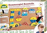 Lena 65828 Hammerspiel, Nagelspiel mit 64 bunten 8 Baustellen Teilen, Grundplatte aus Kork ca. 28 x 19,5 cm, Hammer und Nägel, Klopfspiel für Kinder ab 3 Jahre, Hämmerchenspiel, Mehrfarbig