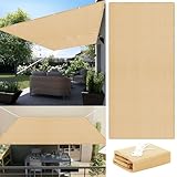 Sonnensegel Atmungsaktiv Sonnenschutz 390 x 390 cm Rechteckig Atmungsaktiv 98% UV Schutz Schattentuch Segel Baldachin Ohne Bohren mit Ösen Segeltuch für Garten Terrasse, Sandgelb