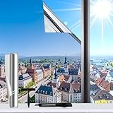 Evofensteere (Silber 60X400cm) UV-Schutz Sonnenschutzfolie Fenster innen oder außen,Selbstklebend Ohne Rückstände Thermofolie Fenster Gegen Hitze, spiegelfolie Fenster sichtschutz für Büro und Haus
