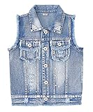 CYSTYLE Kinder Mädchen Weste Ärmellose Jeansjacke Jeansweste Biker Fashion Denim Slim Fit Outwear Top mit Perle Design (140/Körpergröße 128cm)