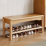 Schuhregal Bank mit Massivholz-Sitzfläche, 80 cm großer Stauraum für Flur, Schlafzimmer und Wohnzimmer, Holz-Schuhablage für Eingangstür, Beige