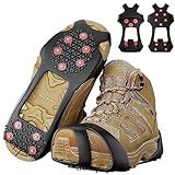 Holaluk Steigeisen, Eisklampen für Schuhe und Stiefel, Steigeisen verbesserte Traktion mit Gummi und 304 Edelstahl-Greifern, perfekt für Outdoor-Aktivitäten im Winter, Eiswandern und Angeln (XXL)