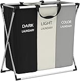 Toemics Wäschekorb, 155L Wäschesammler Mit Ablage, Wäschekorb 3 Fächer, Wäschesack Laundry Baskets Aus Oxford-Gewebe Ausziehbar Abnehmbar 64 X 35 X 62 cm Pfandflaschen Sammelbehälter