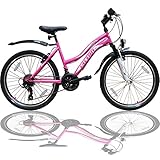 Talson 24 Zoll Mädchen Fahrrad MTB mit Beleuchtung und Shimano 21-Gang Kinderfahrrad Rosa