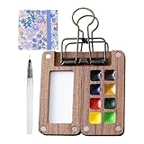 Reise-Farbpalette, tragbares Aquarell-Set, kleine Farbpalette, Outdoor-Aquarellpalette, 8 Fächer, Holz-Reise-Farbpalette, kleines tragbares Aquarellfarben-Set für den Außenbereich