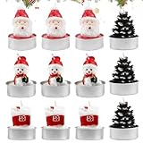 Weihnachten Kerzen 12 Stück Mini Teelichter Weihnachten Weihnachtsbaumkerzen Schneemann Tannenzapfen Weihnachtsmann Weihnachtenkerzen für Weihnachtsfeiern Tischdekorationen Geschenksets